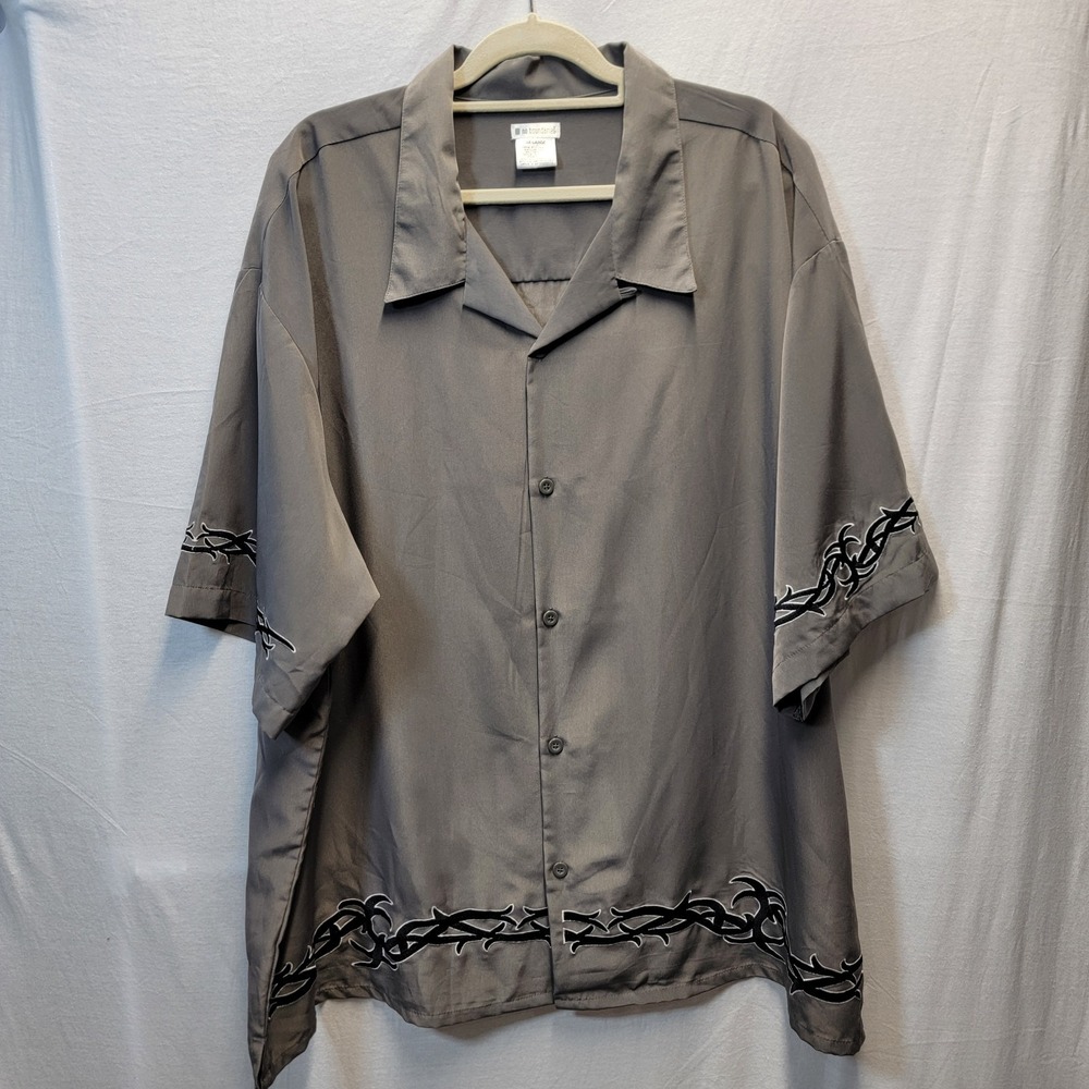 Vtg 90s Y2k No Boundaries Embroidered‎ Barb Wire Button Down Shirt Men's 3XL